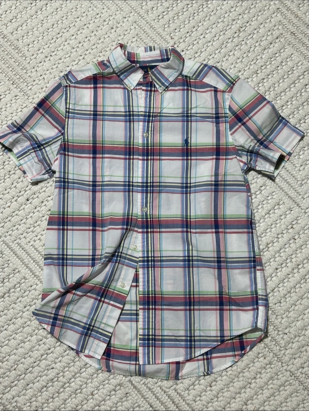 Ralph Lauren Short-Sleeve Plaid Button-Down Shirt - White, Navy, Red, Green